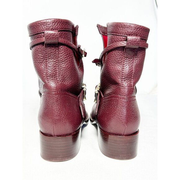 Valentino Garavani Pebbled Calfskin Rockstud Boots in Burgundy - Sz 40.5 (10.5) - Picture 5 of 10